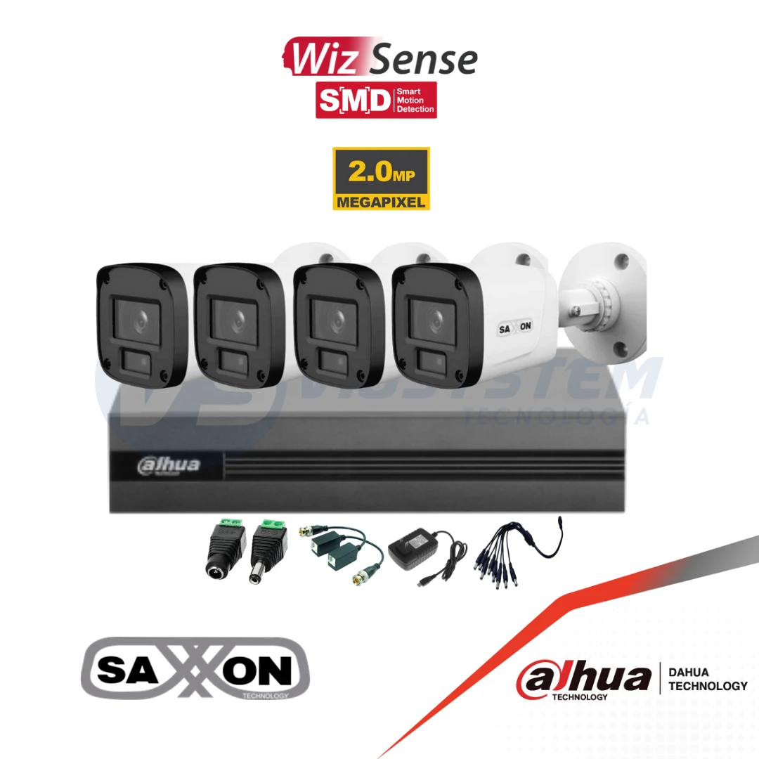 KIT4SAXPB2M Kit de 4 cámaras Saxxon con DVR DAHUA Wizsense 4 canales 1080P